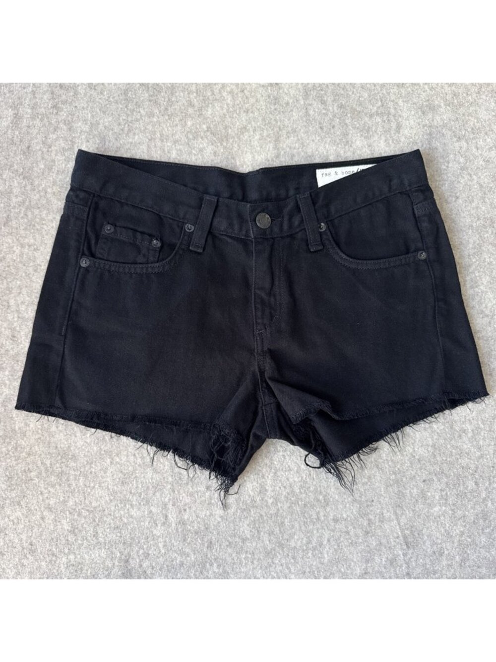 rag & bone JEAN Cut Off Shorts Womens 24 Black Frayed Hem Denim Low Rise 2"‎